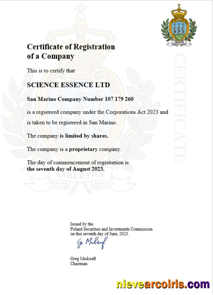 San Marino business registration certificate